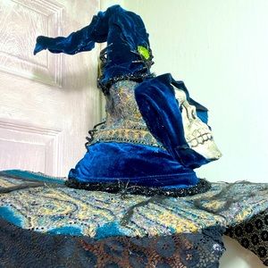 Witch's hat teal mixed textiles Original Custom design.